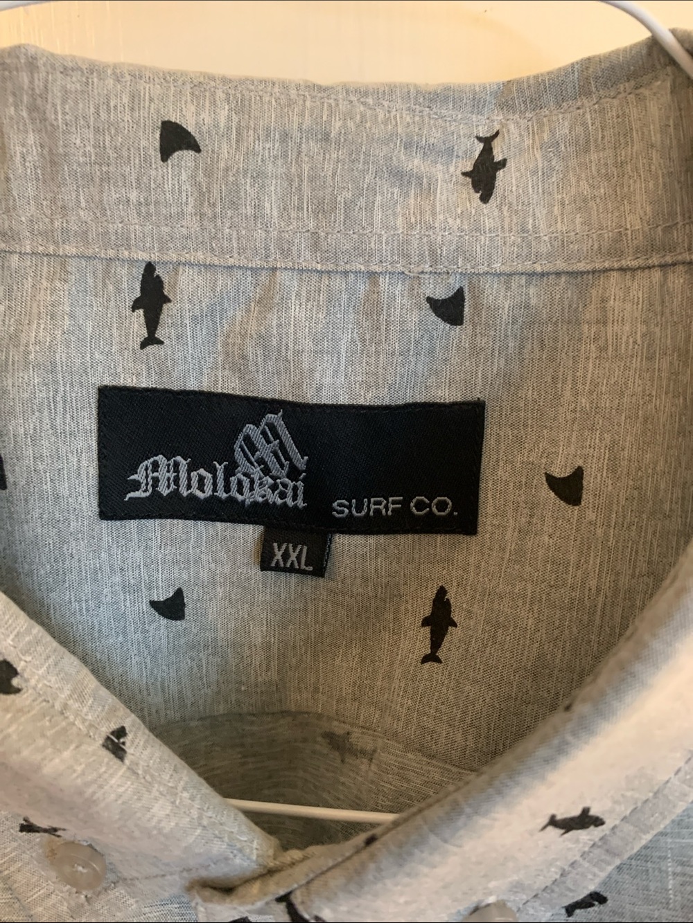 Molokai Surf Co. Men's Light Gray Shark-Print Button-Down Shirt